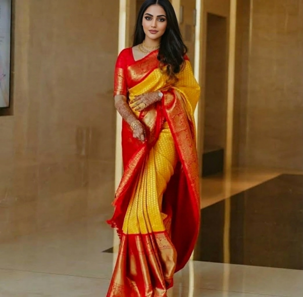 LICHI SILK YELLOW GOLD SAREE