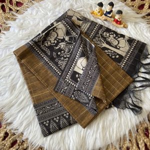 MUSTARD TUSSAR SILK SAREE