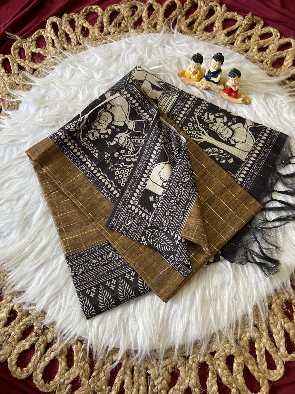 MUSTARD TUSSAR SILK SAREE